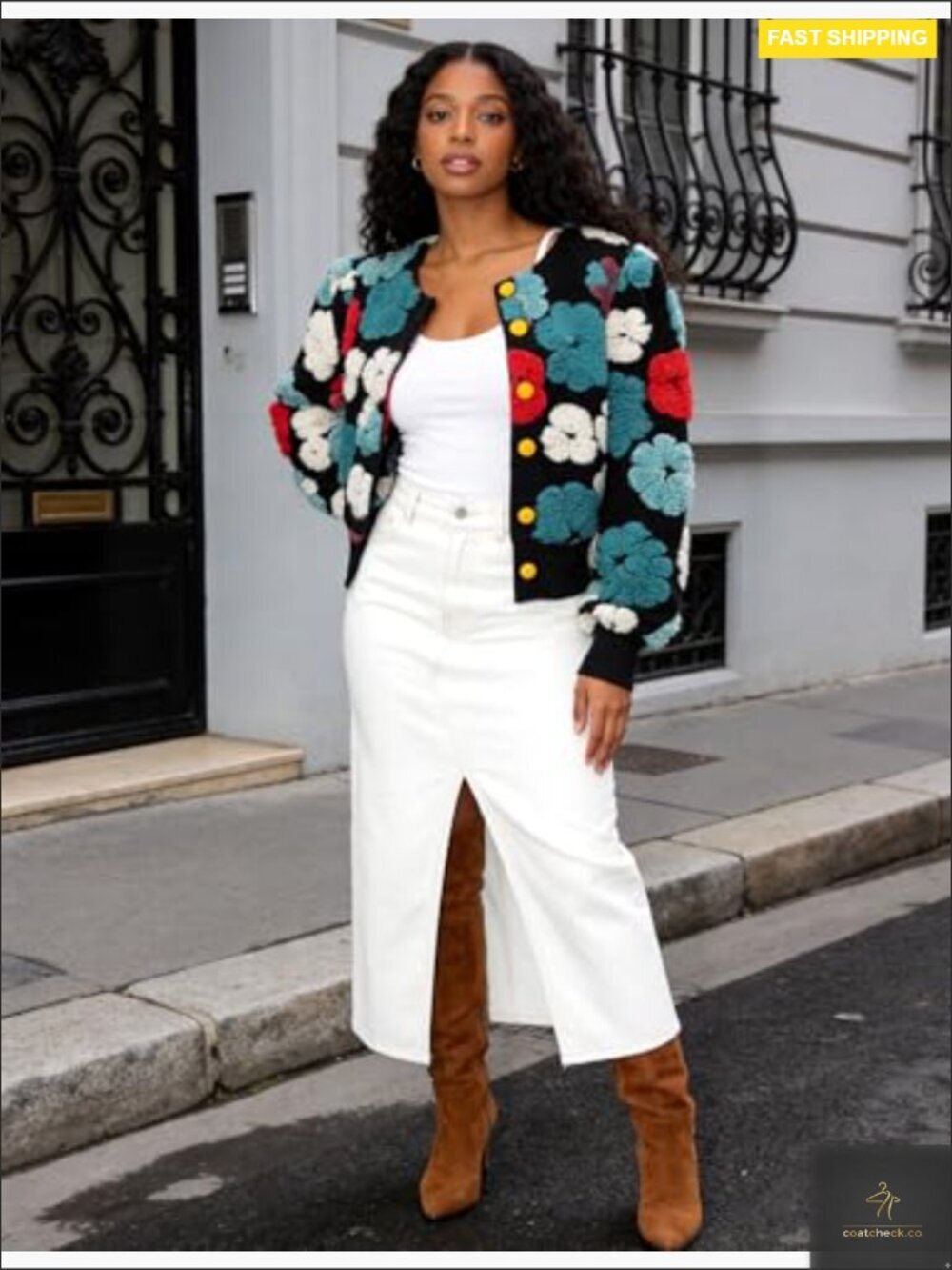 Cropped Floral Bomber Jacket Fleece Vintage Aviator Style Puff Sleeve - Picture 3 of 7
